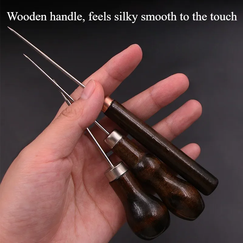 Gourd-Shaped Solid Steel Stitching Awl – Extra-Long Fine Point Straight Awl with Wooden Handle for Leather Sewing, Shoe Repair, Handcraft Punching & DIY Projects